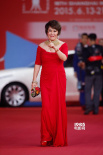 上影節(jié)推廣大使靳羽西紅裙亮相 黃金項鏈顯奢華