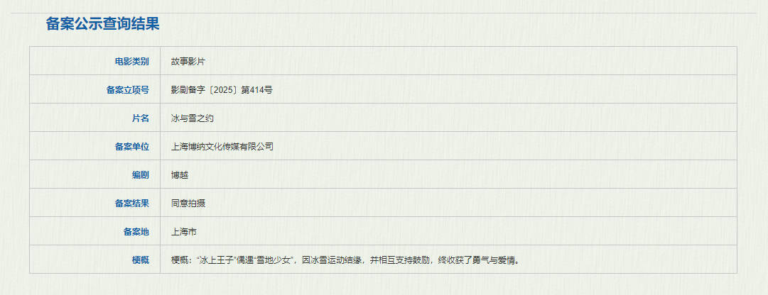 博纳新片《冰与雪之约》备案 展现冰雪运动的魅力