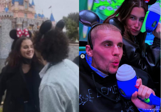 比伯夫妇现身加州迪士尼游玩!撞款发箍令人着迷